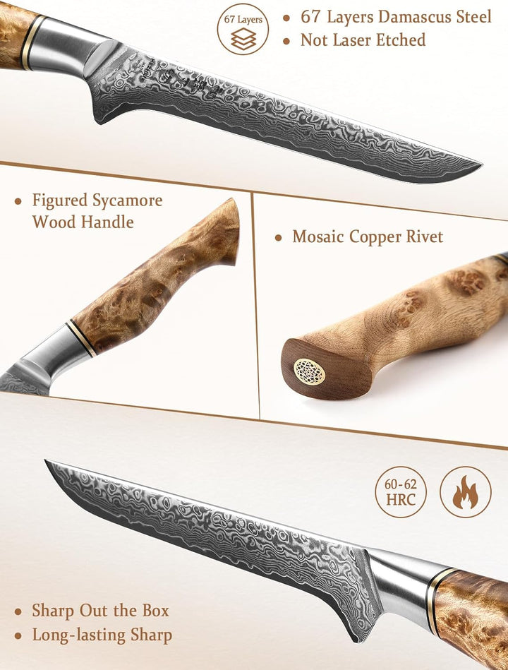 HEZHEN Ausbeinmesser,15.5cm-Filiermesser Profi Kochmesser mit scharfer Klinge Metzgermesser Ausbeine