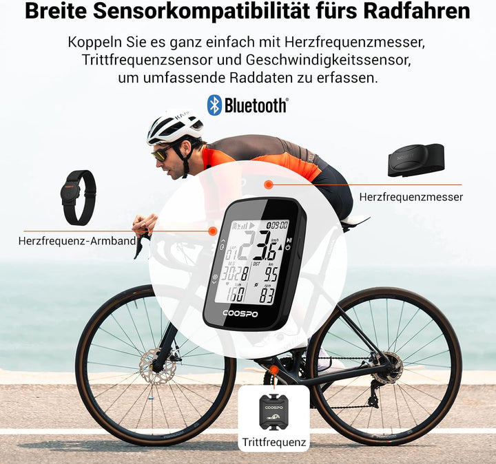 COOSPO BC26 GPS Fahrradcomputer Bluetooth 5.0 Wireless Fahrradcomputer Wasserdicht GPS Tachometer 2,