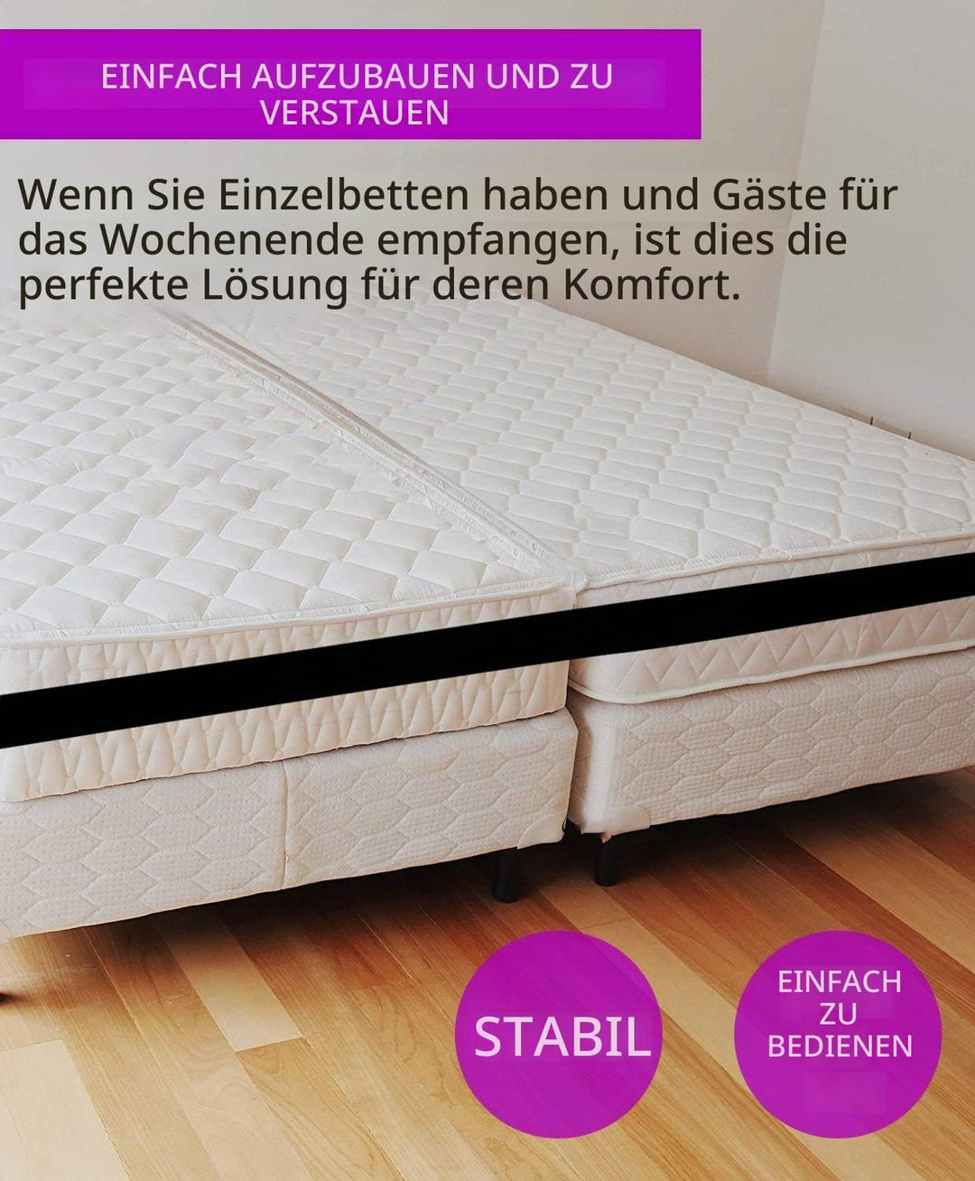 ImnBest Matratzenkeil | Matratzenhalter | Doppelbettbrücke | Bettbrücke | Verbindet Zwei Matratzen z