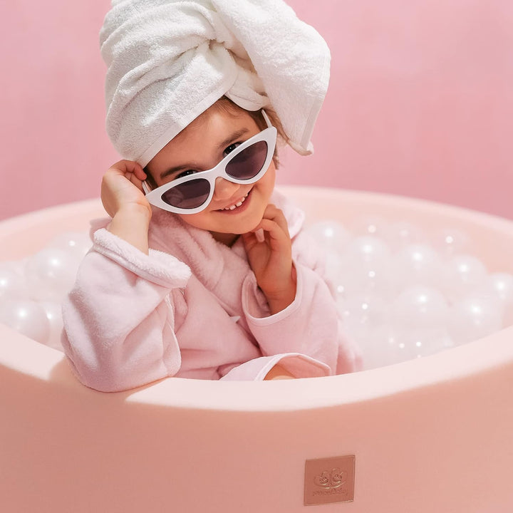 MEOWBABY Bällebad Baby - Rund 90x40cm Baby Pool für Kinder mit 300 Bälle, Baumwolle, Hellrosa: Weiss