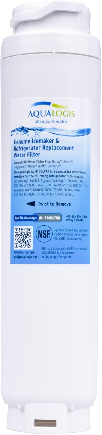 Aqualogis Kühlschrank Wasserfilter Ersatz kompatibel mit Bosch Ultra Clarity 644845, Neff Miele 7405