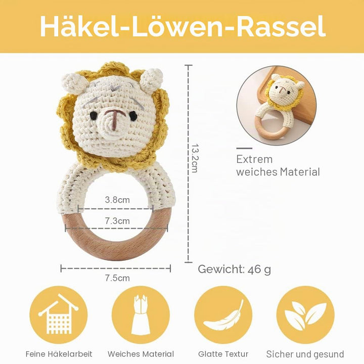 Youuys Babyrassel Gehäkelte Holz Häkeln Tiere Greifling Baby Holz Rassel Baby mit Sound Handmade Ras