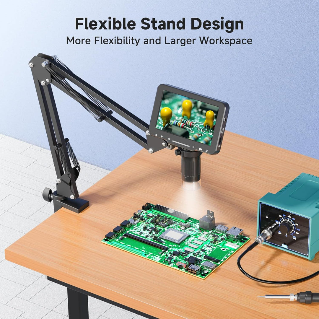 Flex Digitalmikroskop mit 5 Zoll IPS-Bildschirm, Lötmikroskop mit flexiblem Arm, 1000-fache Vergröss
