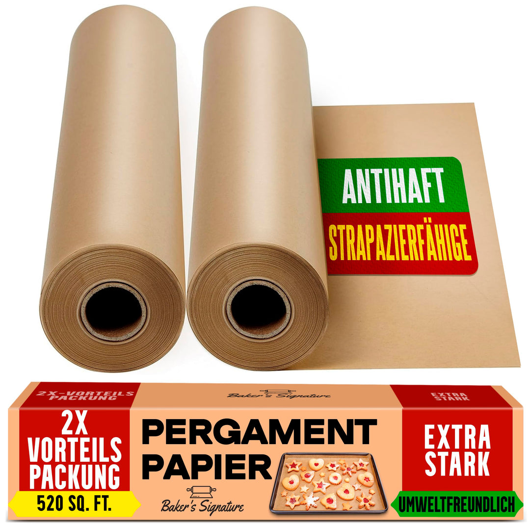 Ungewachstes Backpapier zum Backen - 2er Pack 38 cm x 64 m Backpapierrolle mit Schneidemesser, Antih