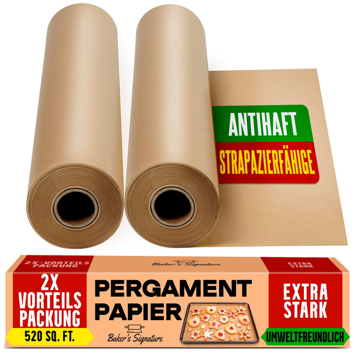 Ungewachstes Backpapier zum Backen - 2er Pack 38 cm x 64 m Backpapierrolle mit Schneidemesser, Antih