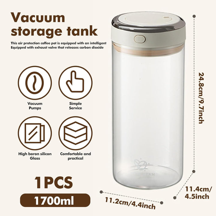 Glas Kaffeedose Luftdicht, 1,7L Vakuum Kaffeebohnen Transparent Behälter mit Auslassventil Datumsanz