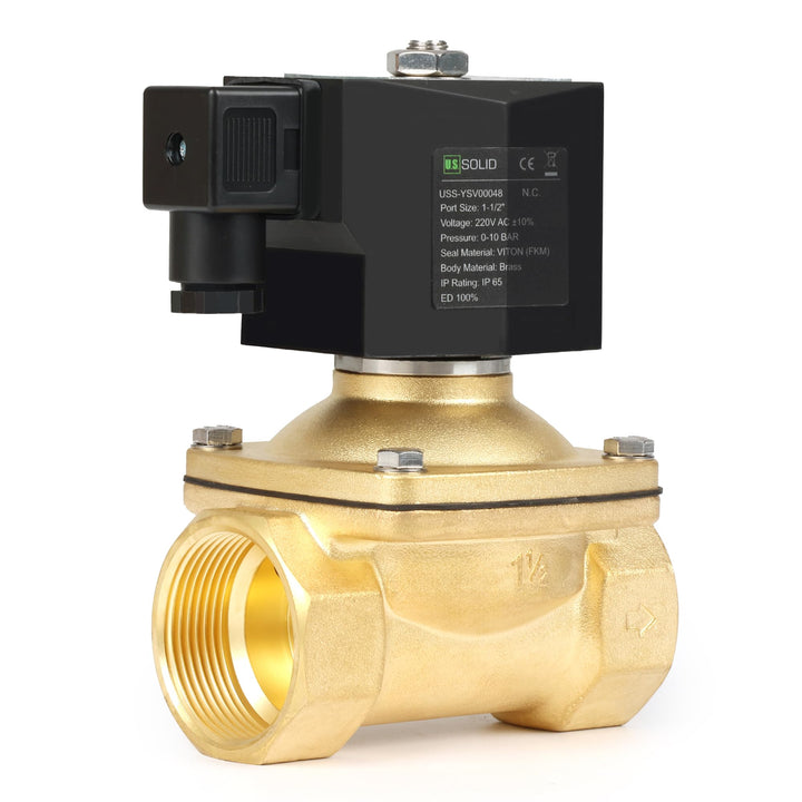 U.S. Solid Solenoid Valve Magnetventil Messing G 1 1/2" 230V AC stromlos geschlossen NC 0-10 bar, el