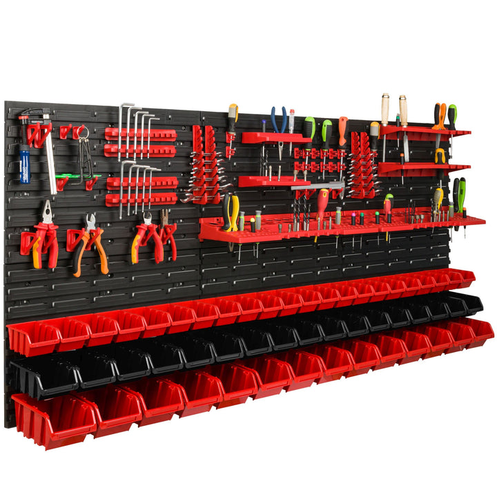Lagersystem Werkstattregal | 172 x 78 cm | 53 stck. Box | Wandregal mit Werkzeughalterungen und Stap