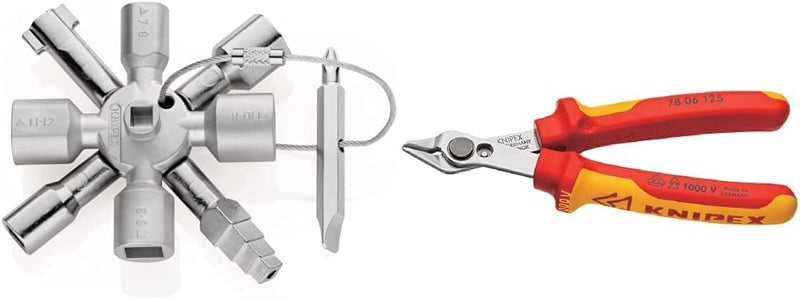 KNIPEX TwinKey Schaltschrankschlüssel für gängige Schränke und Absperrsysteme (95 mm) 00 11 01, Silb