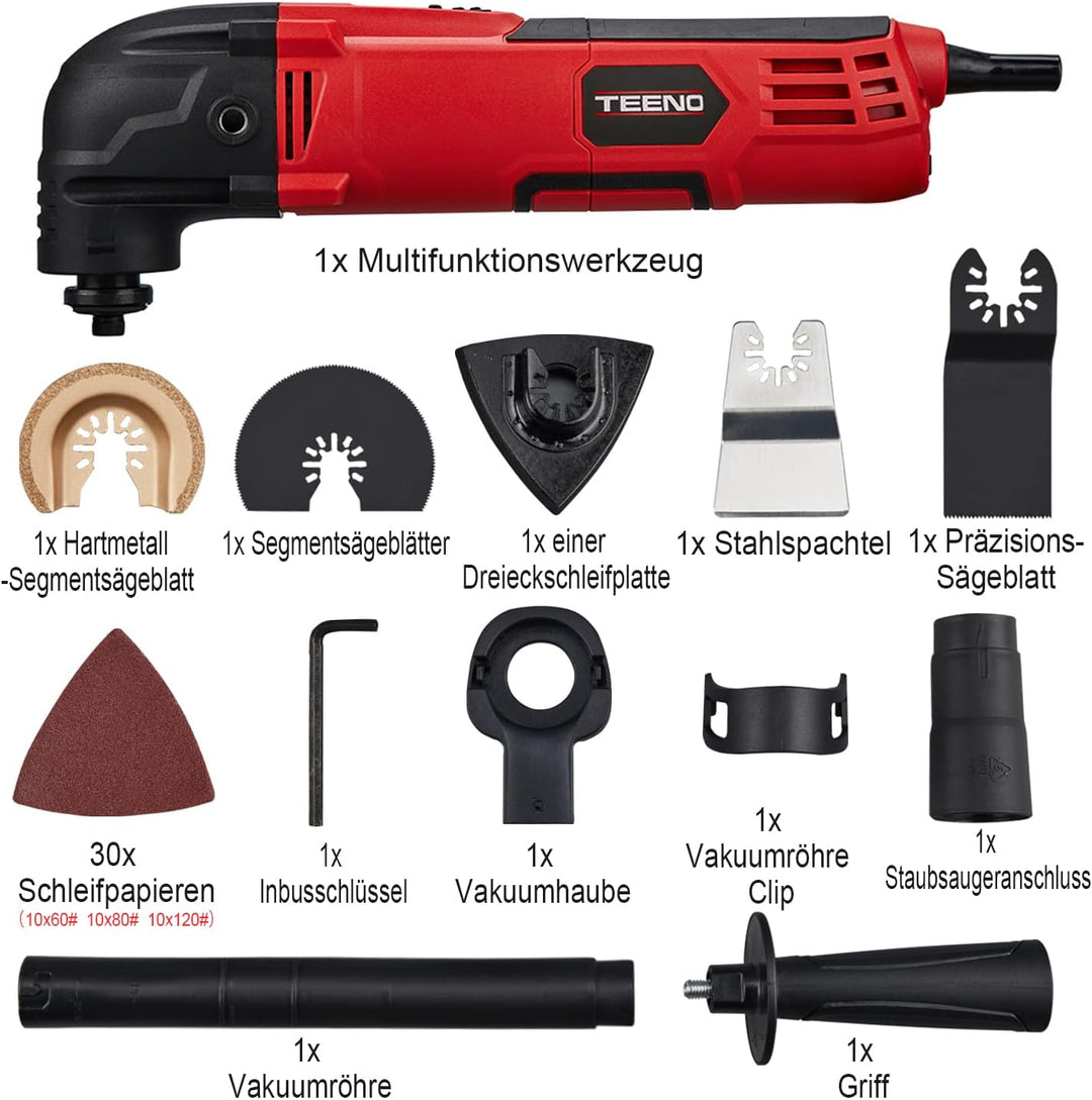 TEENO 300W Schwingwerkzeug, Oszillationswerkzeug, Multifunktionswerkzeug mit 11 Zubehör, 15000-23000