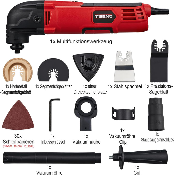 TEENO 300W Schwingwerkzeug, Oszillationswerkzeug, Multifunktionswerkzeug mit 11 Zubehör, 15000-23000