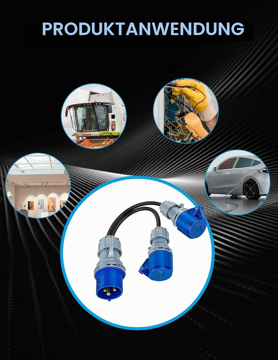 32A auf 16A Adapter, 2-Wege-Anschluss, 2 x 16A Steckdosen IP44 Schutz CEE Adapter für Wohnwagen, Woh