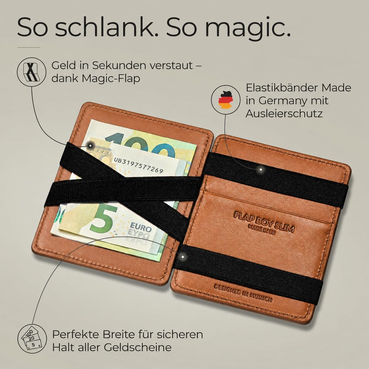 Jaimie Jacobs Flap Boy Slim ohne Münzfach Magic Wallet integrierter RFID Schutz Magischer Geldbeutel