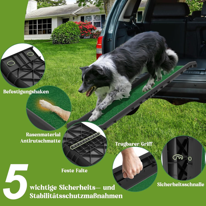 Hunderampe Auto klappbar mit Kunstrasen – rutschfeste Hunde Rampe aus Kunststoff 156×40 cm, Rampe Hu