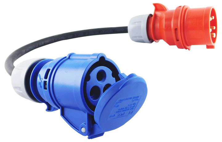 NWP Adapter CEE Kupplung 230V 16A auf CEE Stecker 400V 16A - 3x2,5mm² Gummischlauchleitung - IP44 -