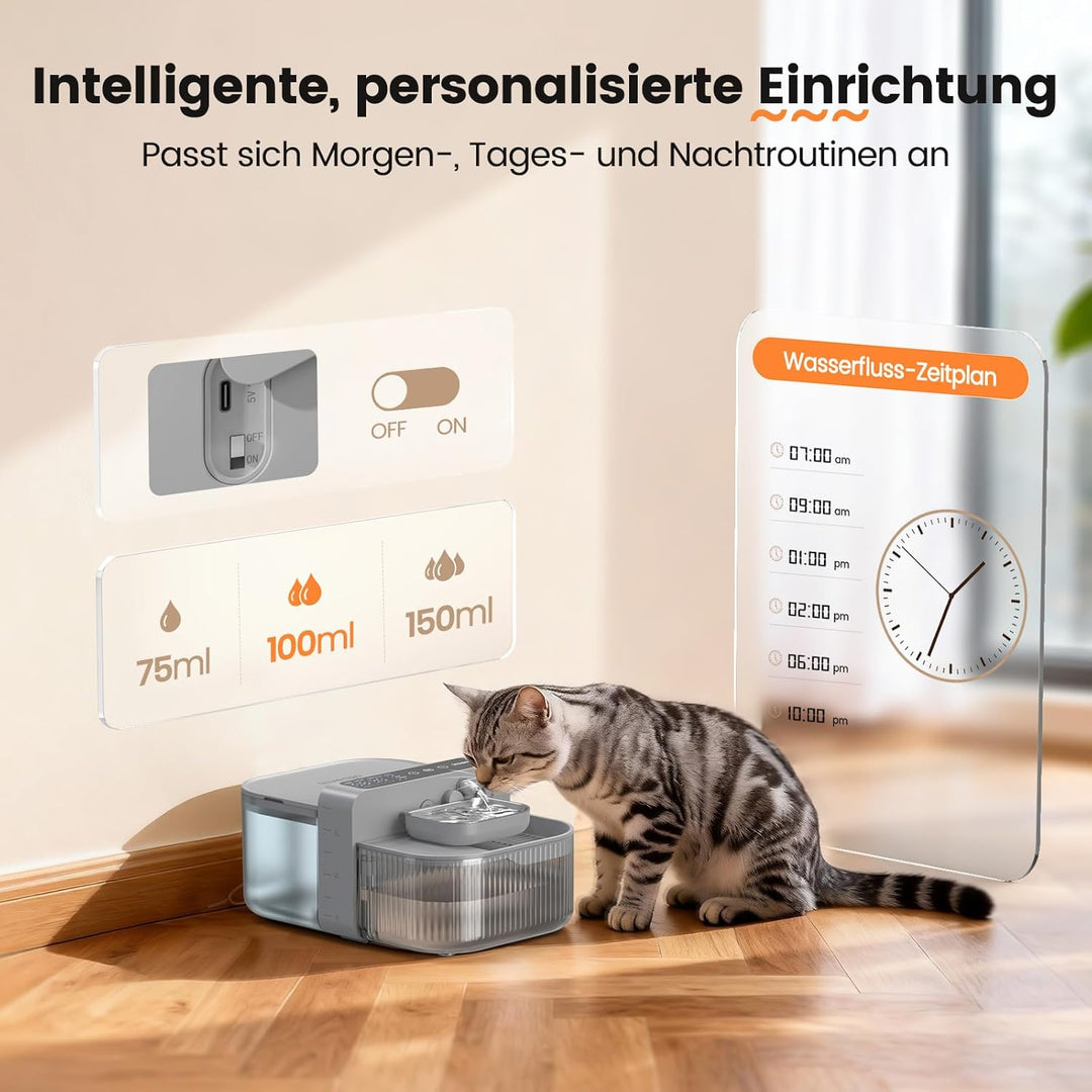 Kabelloser Katzenbrunnen, 3.5L Innovativer Trinkbrunnen mit Abwasser-Trennungs-System ohne Filterwec