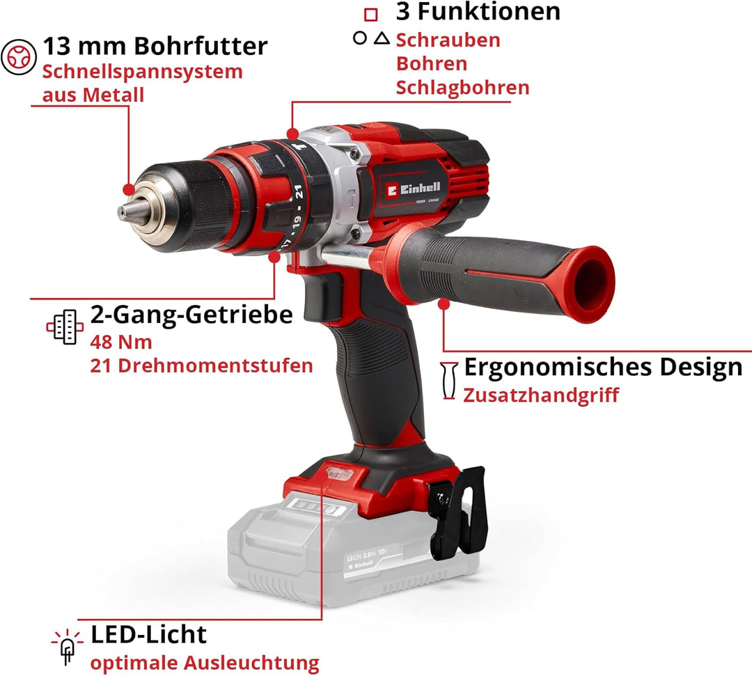 Einhell Akku-Bohrschrauber TE-CD 18/48 Li-i-Solo Power X-Change (Li-Ion, 18 V, 2-Gang-Getriebe, inkl