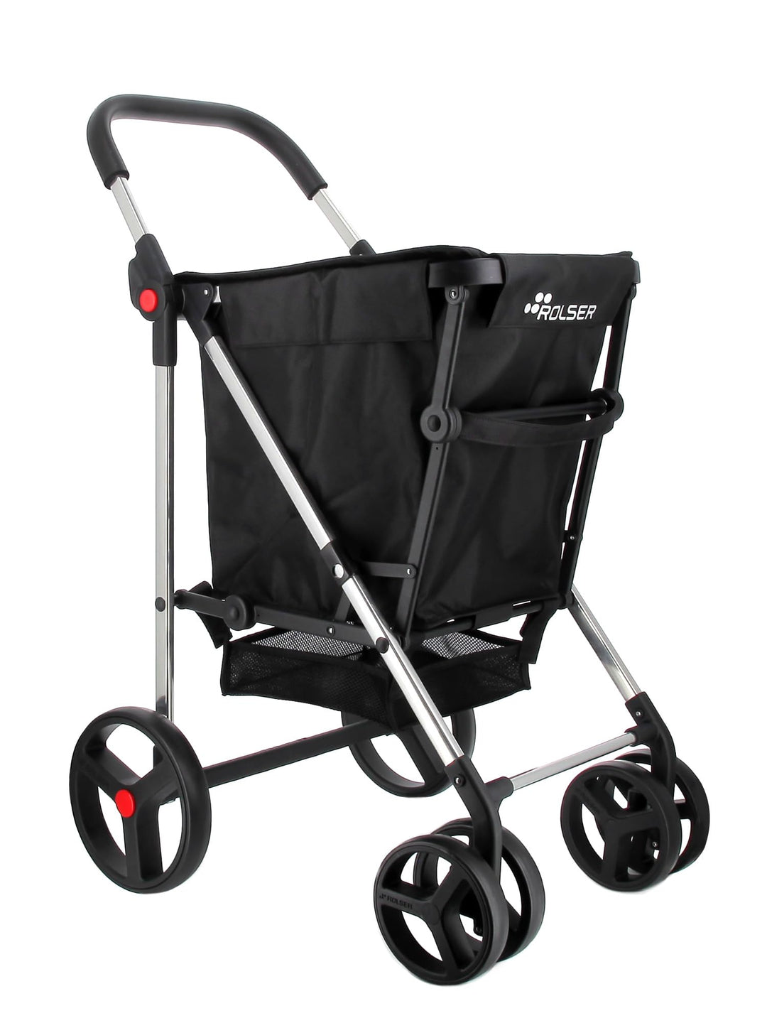 Klappbarer Einkaufstrolley Rolser Basquet MF 4 grosse Räder (2 drehbare) - Schwarz, Schwarz