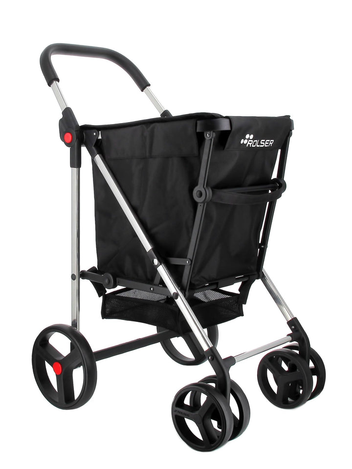 Klappbarer Einkaufstrolley Rolser Basquet MF 4 grosse Räder (2 drehbare) - Schwarz, Schwarz