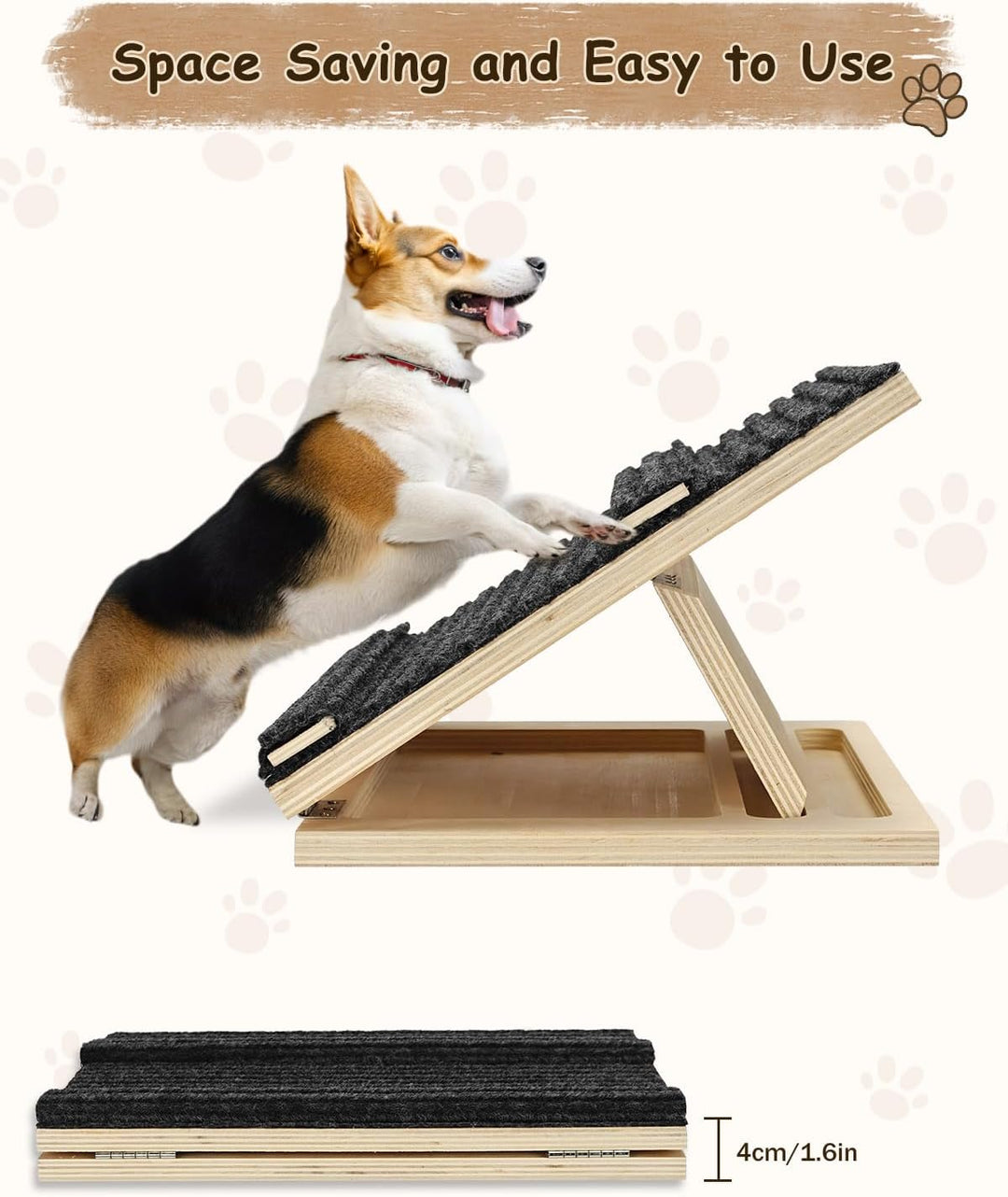 Okydoky Klappbare Hundetreppe Mit Block 40cm 2Packs für kleine/mittlere Hunde&amp;Katzen DB-40cm-2p, DB-