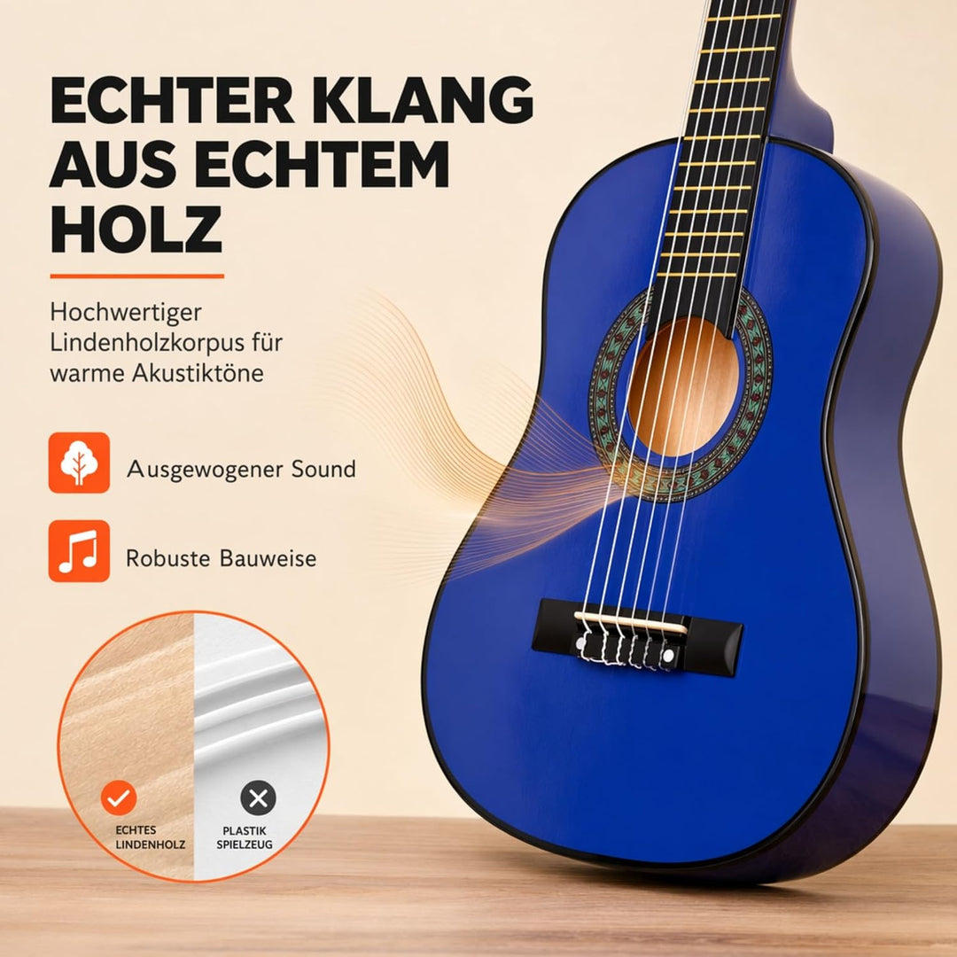 Music Alley MA-52 Classical Acoustic Guitar Kids Guitar and Junior Guitar Blue, Blue