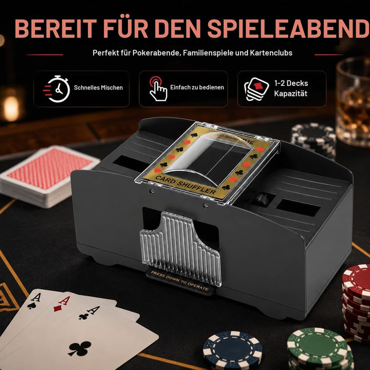 Automatischer Kartenmischer für 1-2 Kartendecks, Kompatibel mit UNO, Poker, Skyjo, Skip BO, Elektris