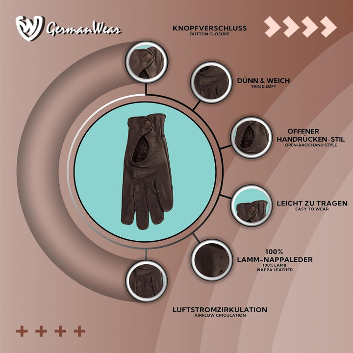 German Wear Unisex Driving Autofahrer-Handschuhe Lederhandschuhe 11=2XL Dunkelbraun, 11=2XL Dunkelbr