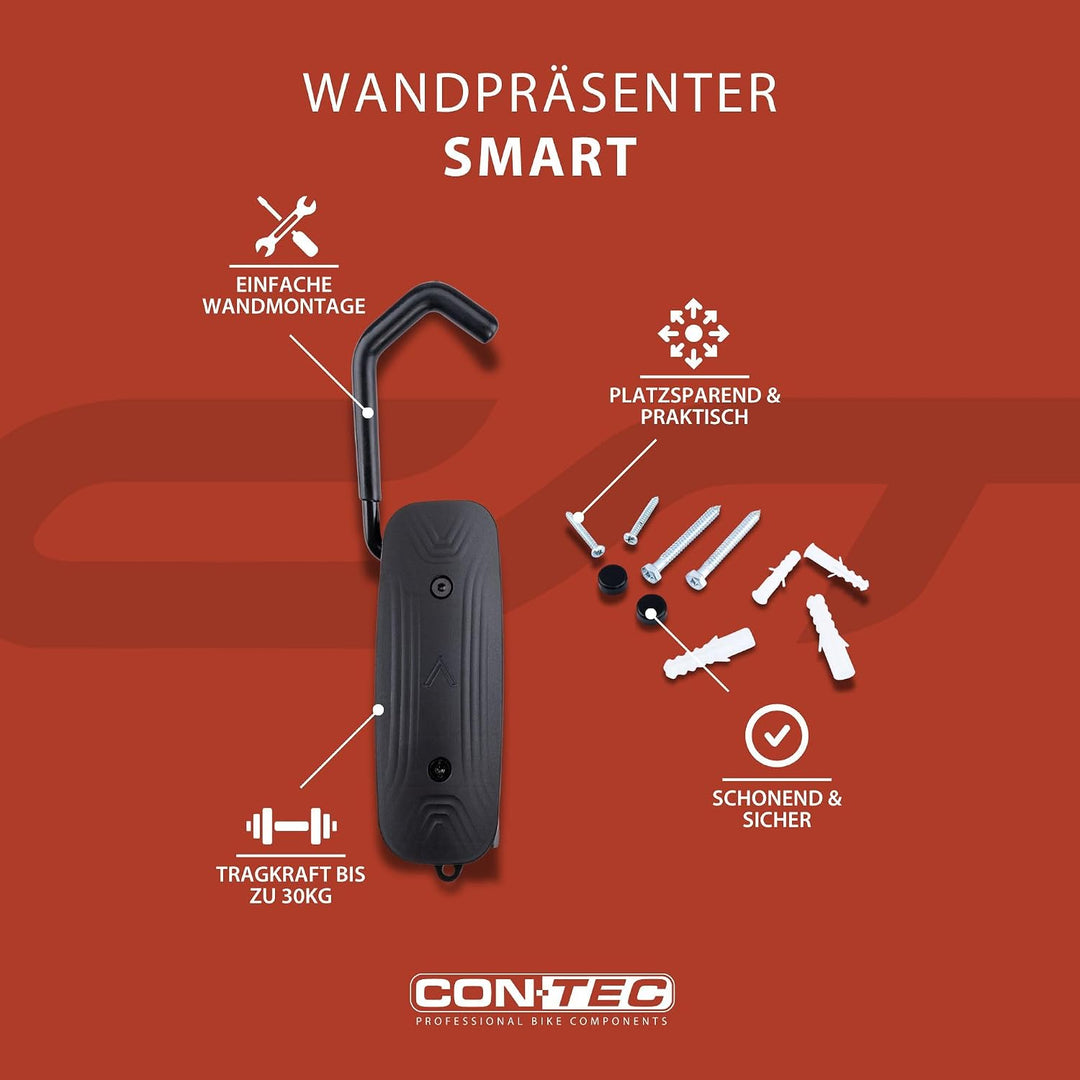 CONTEC Wandpräsenter smART, 30kg, aus Stahl und festen Kunststoff, inkl. Befestigungsmaterial, Fahrr