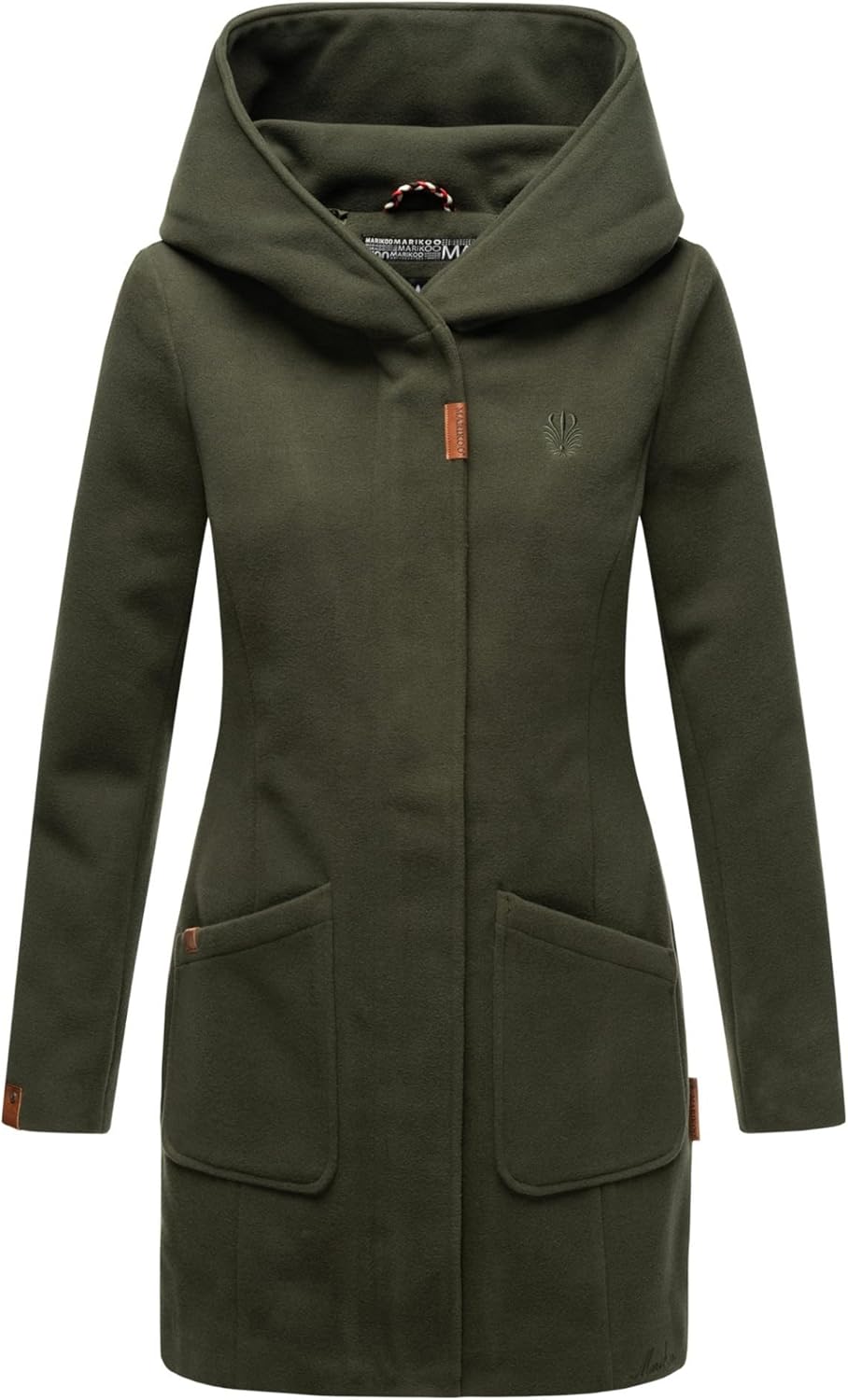 MARIKOO Damen Mantel Trenchcoat Wintermantel Übergangs Jacke Parka Lang B819 S Olive, S Olive