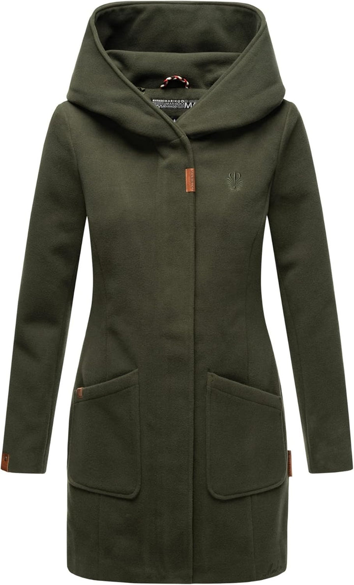 MARIKOO Damen Mantel Trenchcoat Wintermantel Übergangs Jacke Parka Lang B819 S Olive, S Olive
