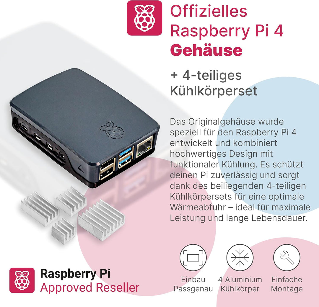 Raspberry Pi 4 Starterkit (8 GB RAM) Komplett-Set von BerryBase, MicroSD-Karte mit Raspberry Pi OS,