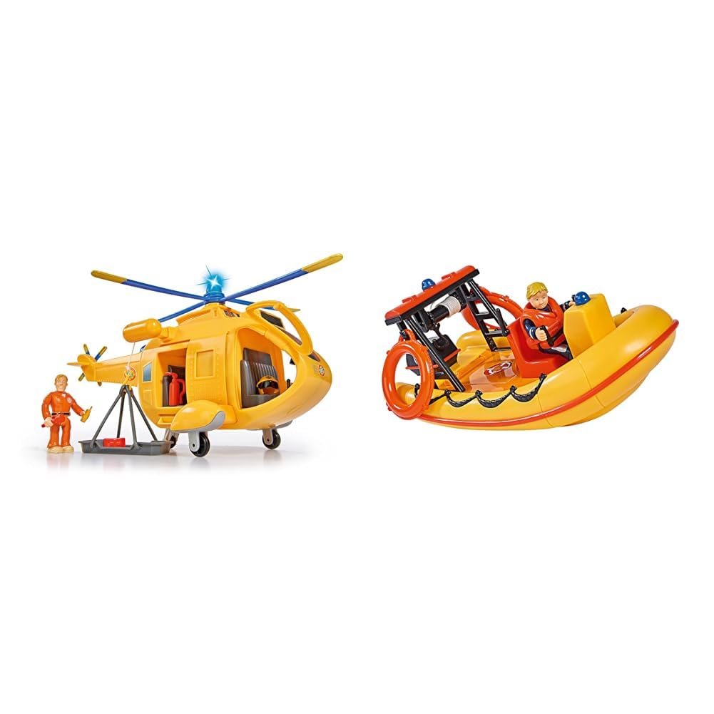 Simba 109251002 - Feuerwehrmann Sam Hubschrauber Wallaby II, mit Tom Thomas Figur, 6 Sitzplätze, 34c