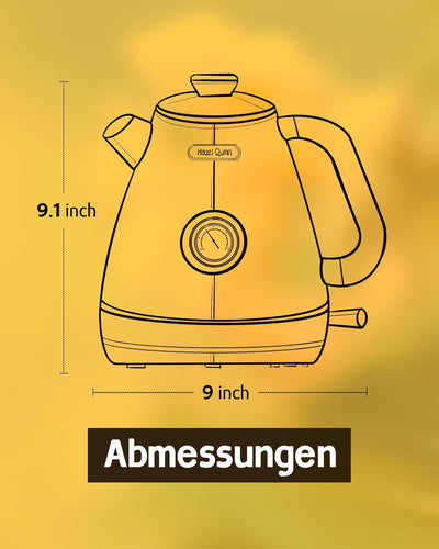 Hazel Quinn Wasserkocher Retro Vintage Design Edelstahl, 1,7 Liter, BPA-frei, Edelstahl, Automatisch