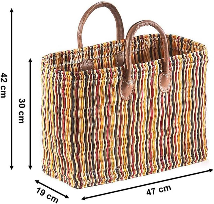 Kobolo Tasche Seegrastasche Korbtasche Strandtasche - Lederhenkel - Bunt