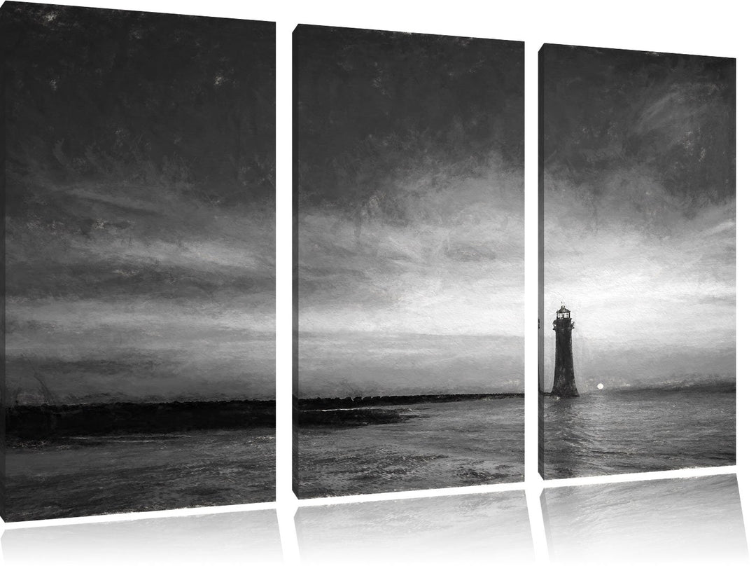 Pixxprint Leuchtturm im Sonnenuntergang als Leinwandbild/Grösse: 3 Teilig (120x80) cm/Wandbild/Kunst