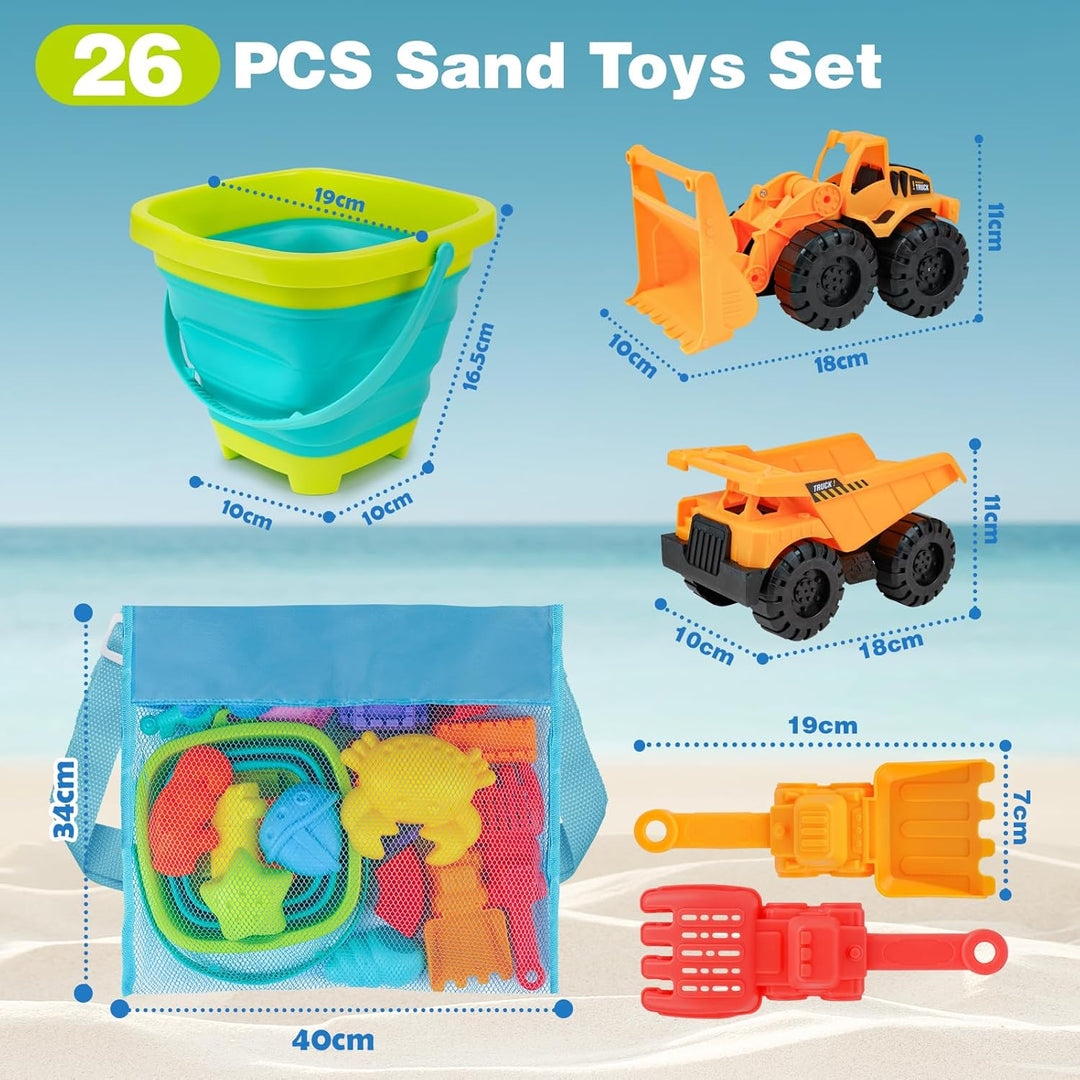 YIMORE Sandspielzeug Strandspielzeug Junge mit Faltbarer Eimer Kinder Bagger Sandkasten Spielzeug, 2