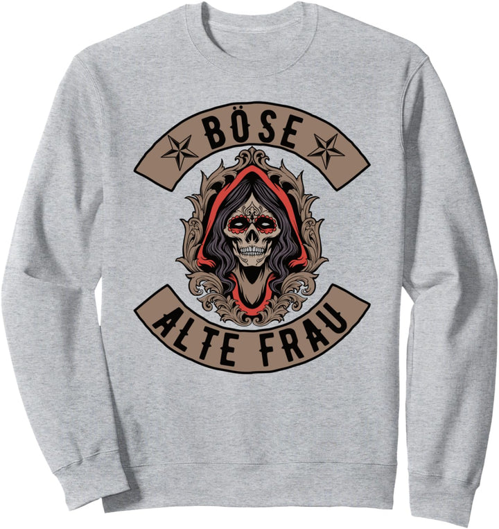 Totenkopf Bikerin Männer Vintage Skull Böse Alte Frau Biker Sweatshirt