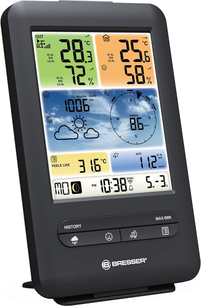 Bresser Wetterstation Funk mit Aussensensor WLAN Farb-Wetter Center 5-in-1 mit Aussensensor für Temp