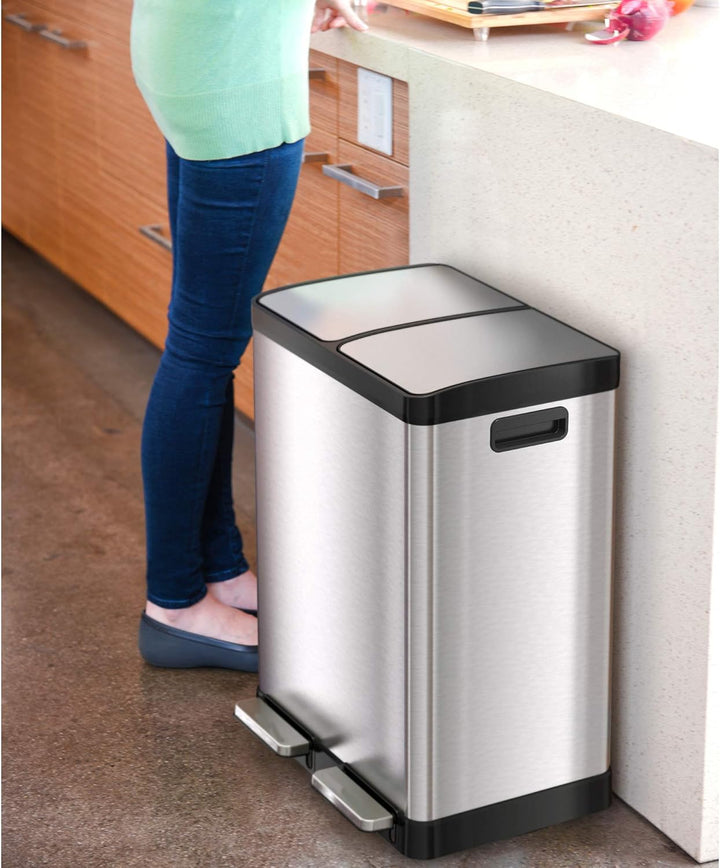 iTouchless SoftStep Abfalleimer und Recyclingbehälter mit Aktivkohlefilter-Deodorierern, Edelstahl,