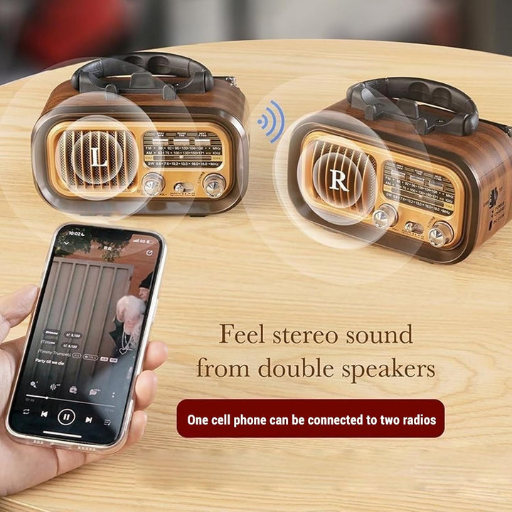 Retro Vintage Radio mit Bluetooth Lautsprecher, Tragbarer Kleiner Vintage AM FM Radio, Solar Batteri