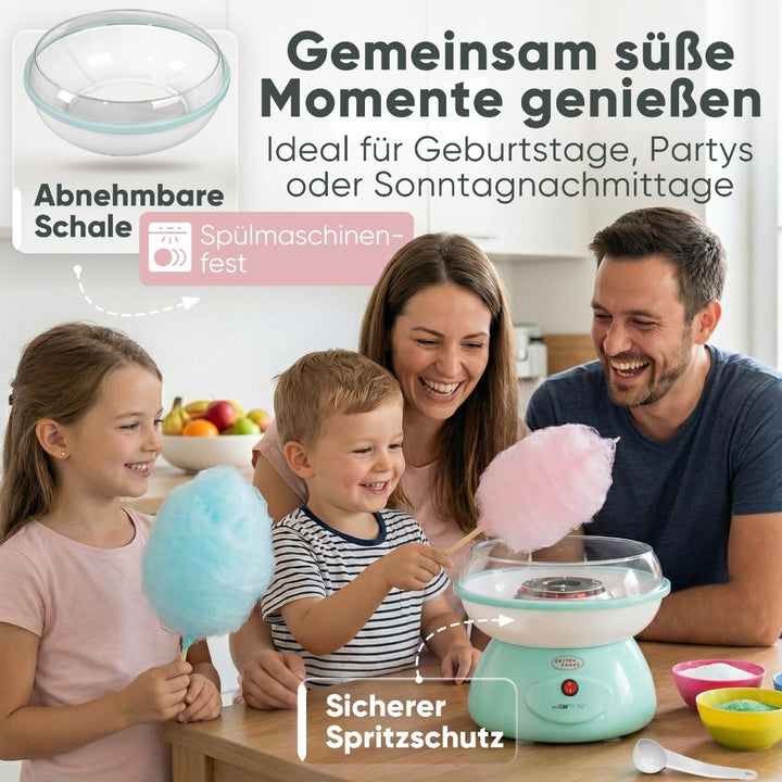 Clatronic® Zuckerwattemaschine | für Zuckerwatte in wenigen Minuten | inkl. Messlöffel und 10 Holzst