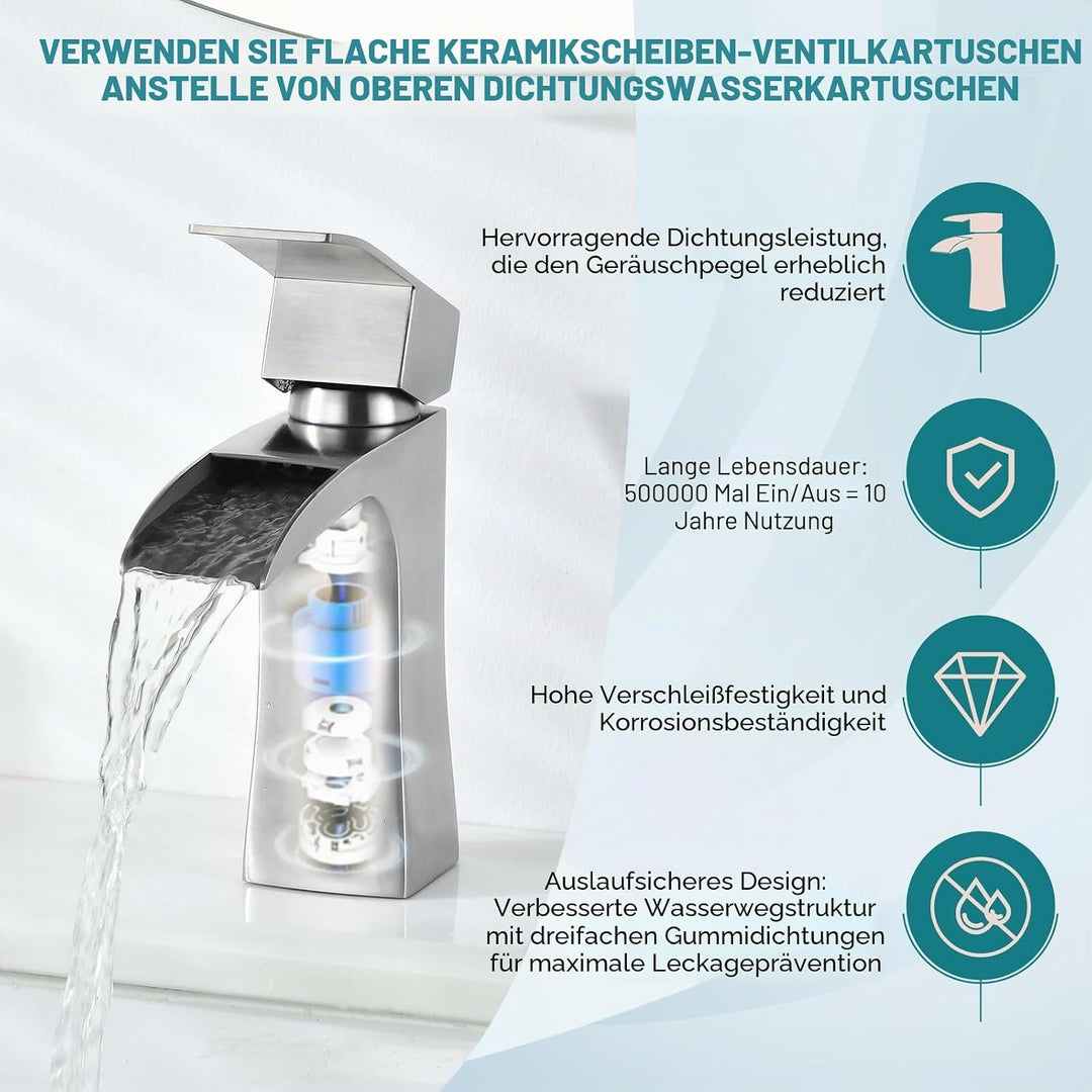 Waschtischarmaturen, Wasserfall-Armaturen für Waschbecken, quadratisch, modern, Garderobenarmatur, E