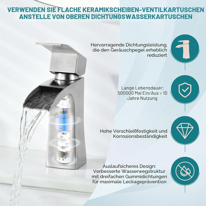 Waschtischarmaturen, Wasserfall-Armaturen für Waschbecken, quadratisch, modern, Garderobenarmatur, E