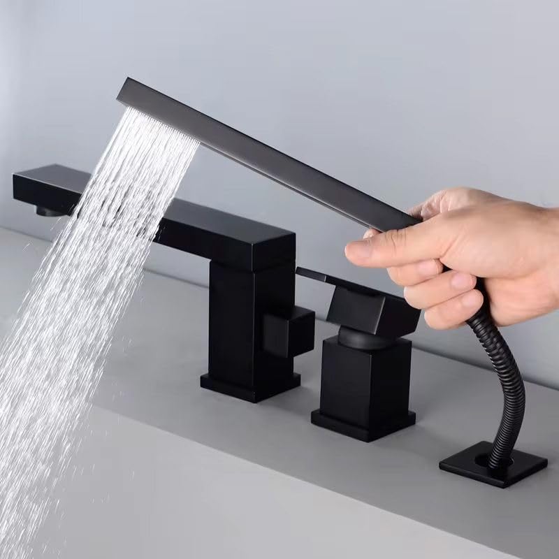 Rea Badewannenarmatur GLEN BLACK 3 ELEM Wasserhahn Badewanne Einhebel Wannenarmatur mit Handbrause B