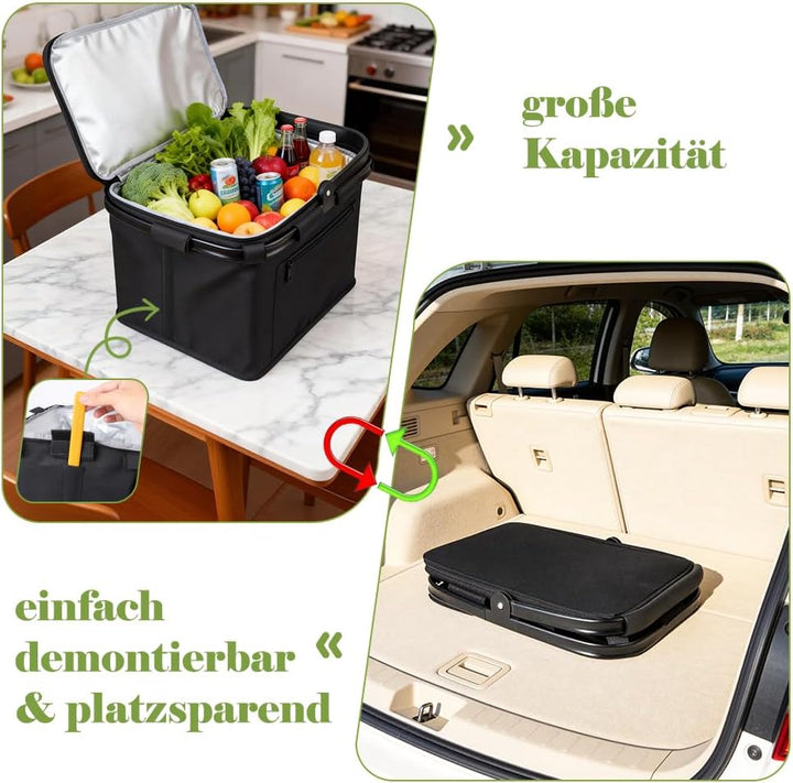 HRX Package 35L Kühlkorb Einkaufskorb Faltbar mit Reissverschluss, Grosser Faltbarer Korb, Geeignet