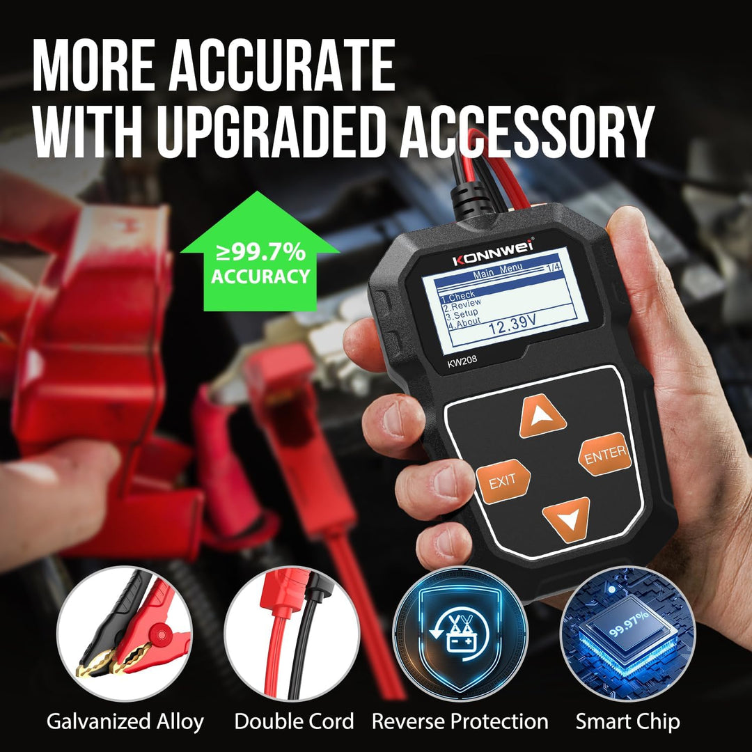 KONNWEI KW208 12V Batterietester, 100-2000 CCA Lasttester KfZ-Lichtmaschinen-Tester Digitaler Auto-B