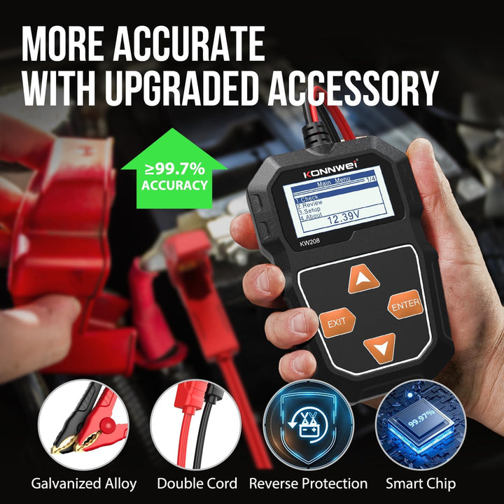 KONNWEI KW208 12V Batterietester, 100-2000 CCA Lasttester KfZ-Lichtmaschinen-Tester Digitaler Auto-B