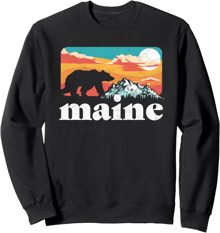 Maine Retro Bear & Mountain Vintage 80s Graphic Sweatshirt