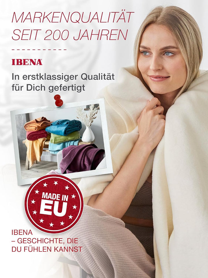 Ibena Porto XXL Decke 180x220 cm – Baumwollmischung weich, warm &amp; waschbar, Tagesdecke grün einfarbi