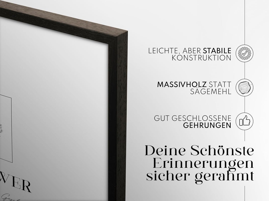 Bilderrahmen für 40 x 60 cm Schwarz Holz Dünner Rahmen | Posterrahmen Gross Collage | Picture Frame